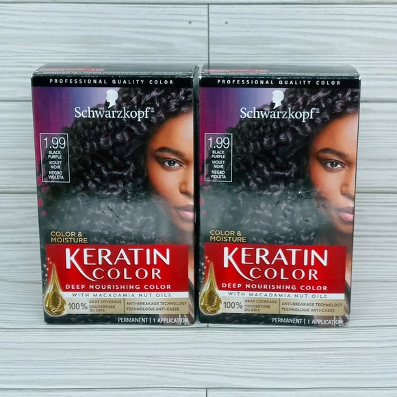 2x Schwarzkopf Keratin Color Moisture Permanent Hair Color # 1.99 Black Purple - Picture 1 of 3